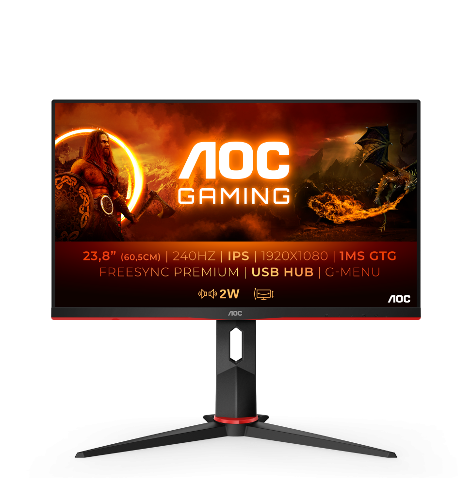 AOC G2 24G2ZU/BK LED display 60,5 cm (23.8") 1920 x 1080 Pixel Full HD Nero, Rosso