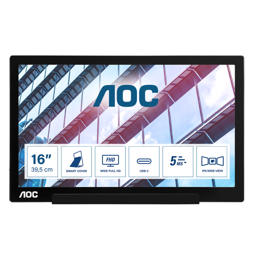 AOC 01 Series I1601P Monitor PC 39,6 cm (15.6") 1920 x 1080 Pixel Full HD LED Argento, Nero