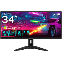 M34WQ-EK GIGABYTE M34WQ 34" Monitor da gioco WQHD - 3440x1440 (WQHD), 144Hz, 1ms, KVM, 400 cd/m², Fr