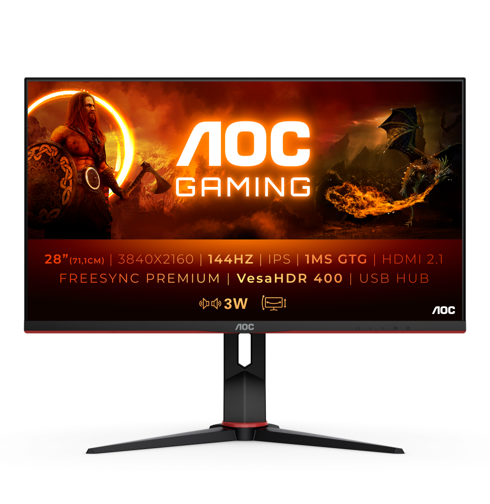 AOC G2 U28G2XU2/BK LED display 71,1 cm (28") 3840 x 2160 Pixel 4K Ultra HD Nero, Rosso