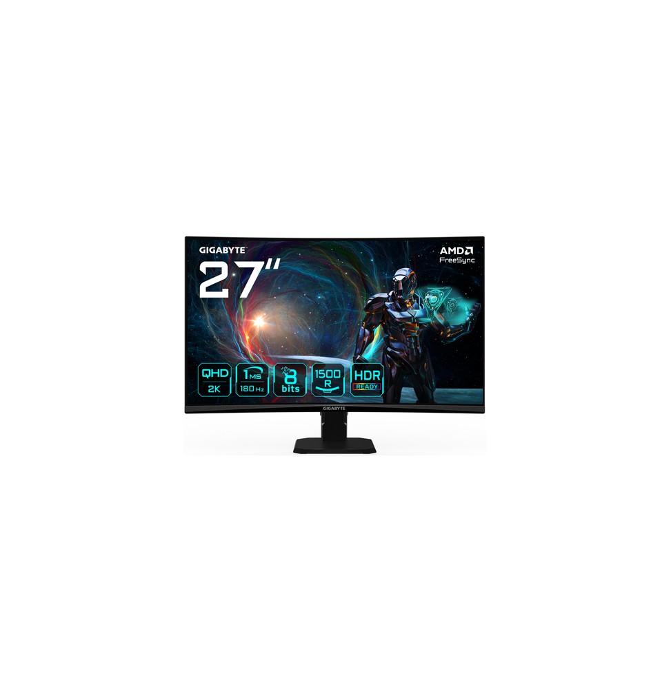 GIGABYTE GS27QCA 27" QHD Monitor Gaming Curvo – 2560 x 1440, 180Hz, 1ms, 250 cd/m², FreeSync, HDR Re