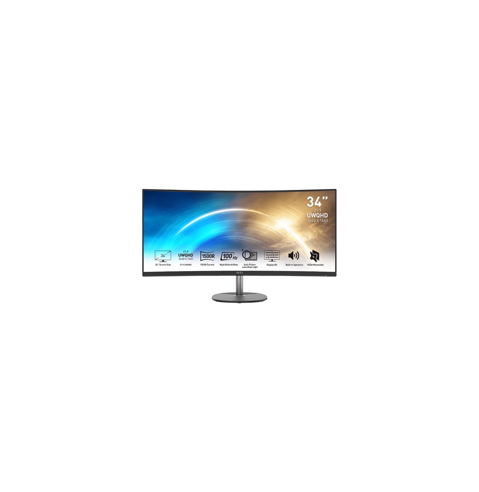 9S6-3PB2CT-005 MSI PRO MP341CQDE Monitor PC 86,4 cm (34") 3440 x 1440 Pixel UltraWide Quad HD Nero
