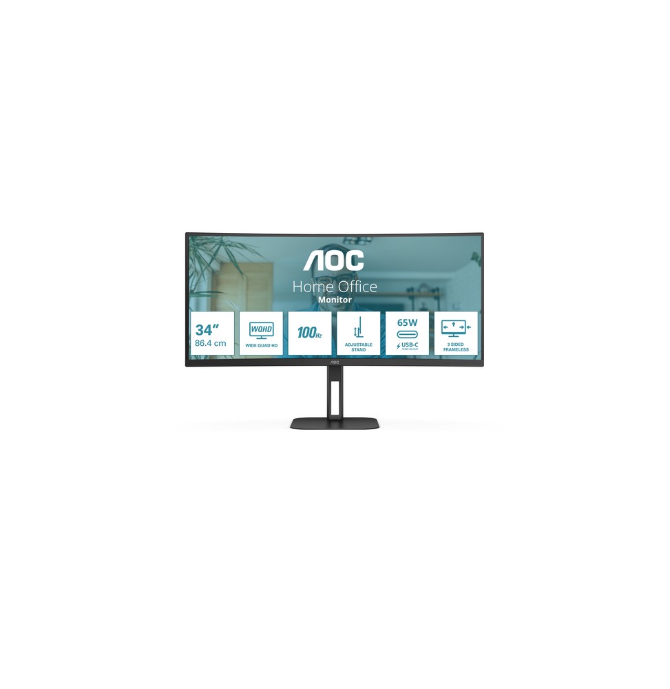 AOC V5 CU34V5C/BK Monitor PC 86,4 cm (34") 3440 x 1440 Pixel Wide Quad HD LED Nero