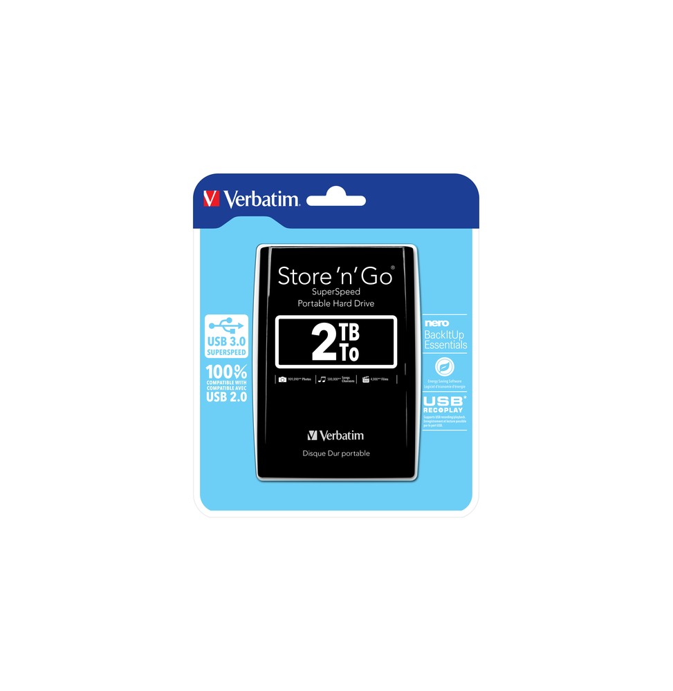Verbatim Disco rigido portatile Store 'n' Go USB 3.0 da 2 TB Nero