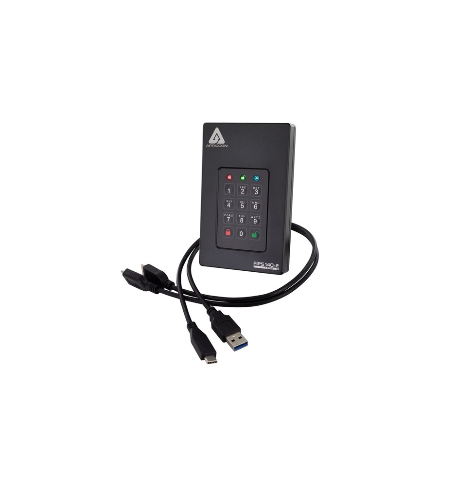 Apricorn Aegis Fortress L3 2 TB Da USB tipo A a USB tipo C 3.2 Gen 1 (3.1 Gen 1) Nero