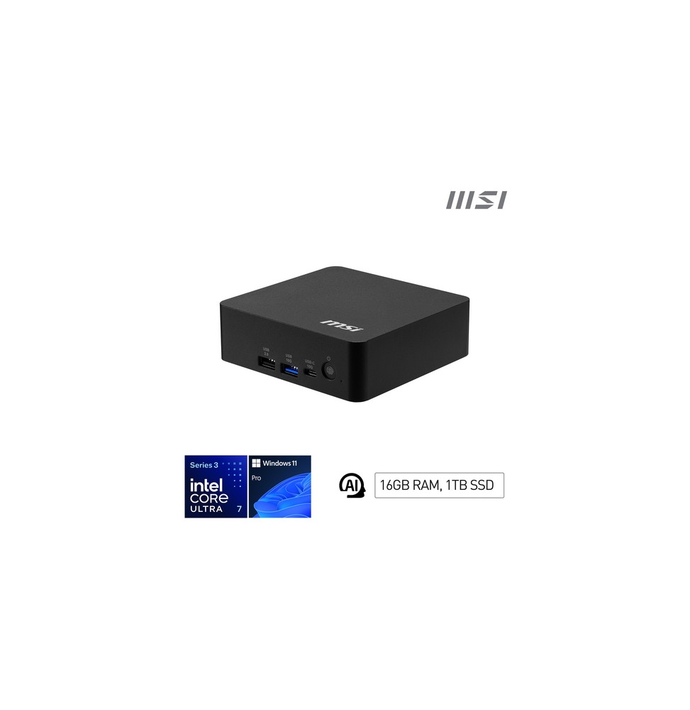 MSI Cubi NUC AI+ 3MG-003EU Copilot+ PC Intel Core Ultra 7 355 16 GB DDR5-SDRAM 1 TB SSD Windows 11 Pro Mini PC Nero
