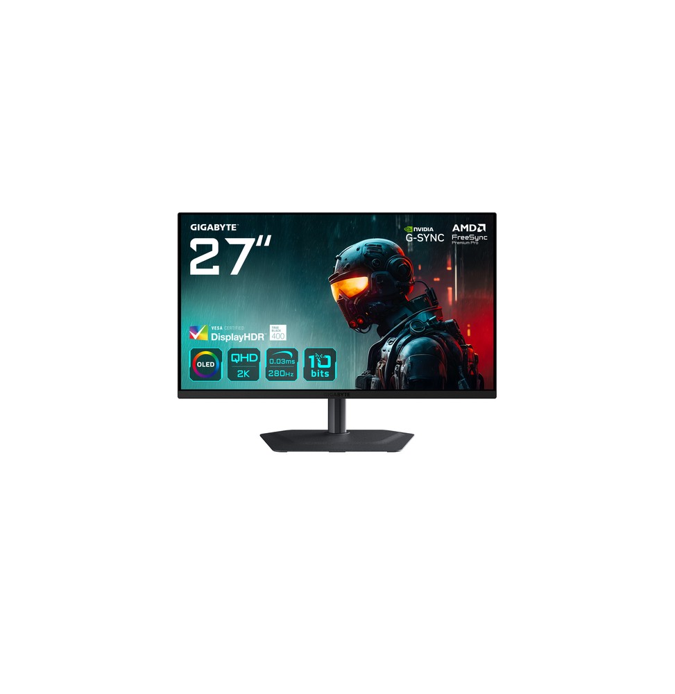 GIGABYTE MO27Q2A Monitor da gioco OLED 2K QHD 27' - 2560 x 1440, 280Hz, 0,03ms, 250 cd/m², FreeSync Premium Pro, DisplayHDR