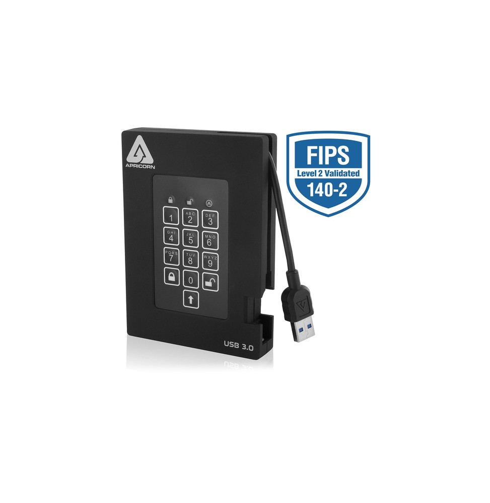 Apricorn Aegis Padlock Fortress disco rigido esterno 2 TB 5400 Giri/min USB tipo A 3.2 Gen 1 (3.1 Gen 1) Nero